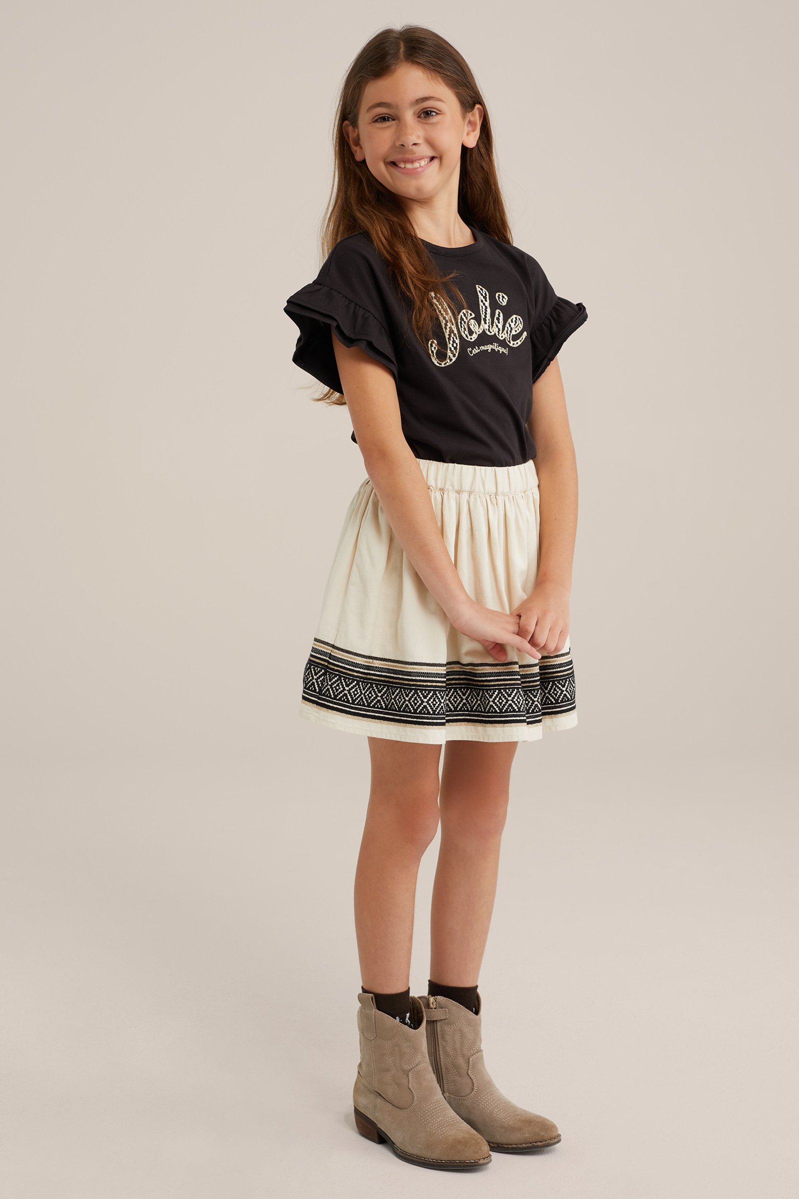 Meisjes T-shirt met embroidery WE Fashion Zwart