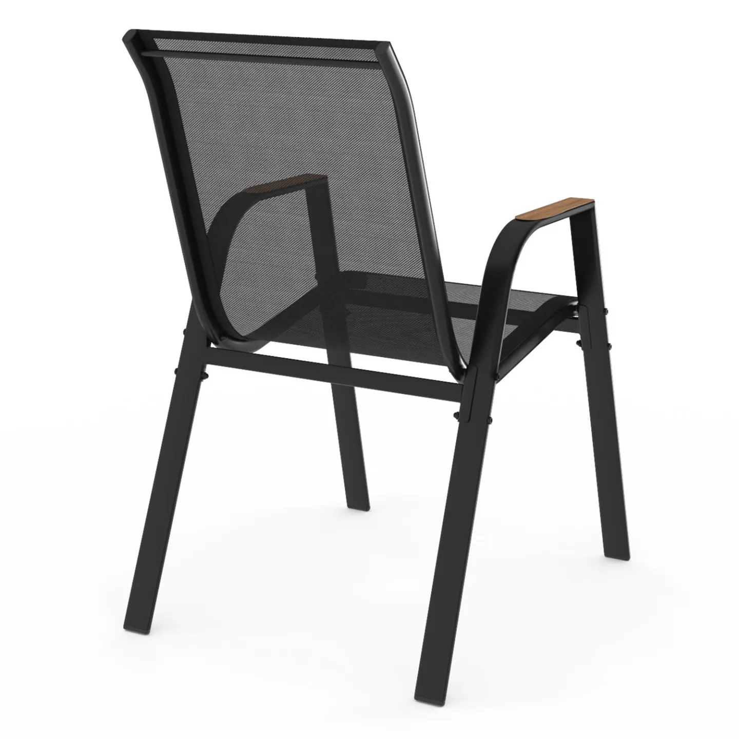 Lot de 4 chaises de jardin NOUMEA métal et textilène empilables noir et bois