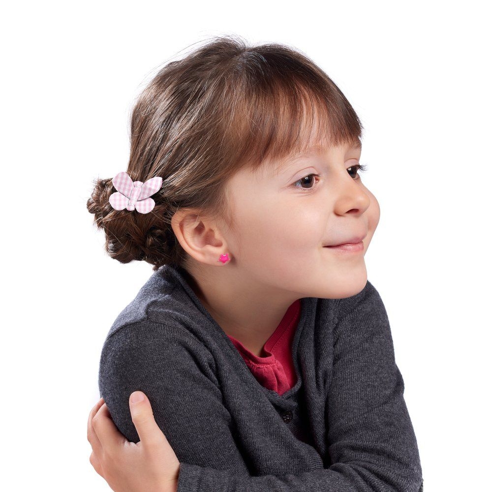 Barrette Petit Papillon Vichy Rose