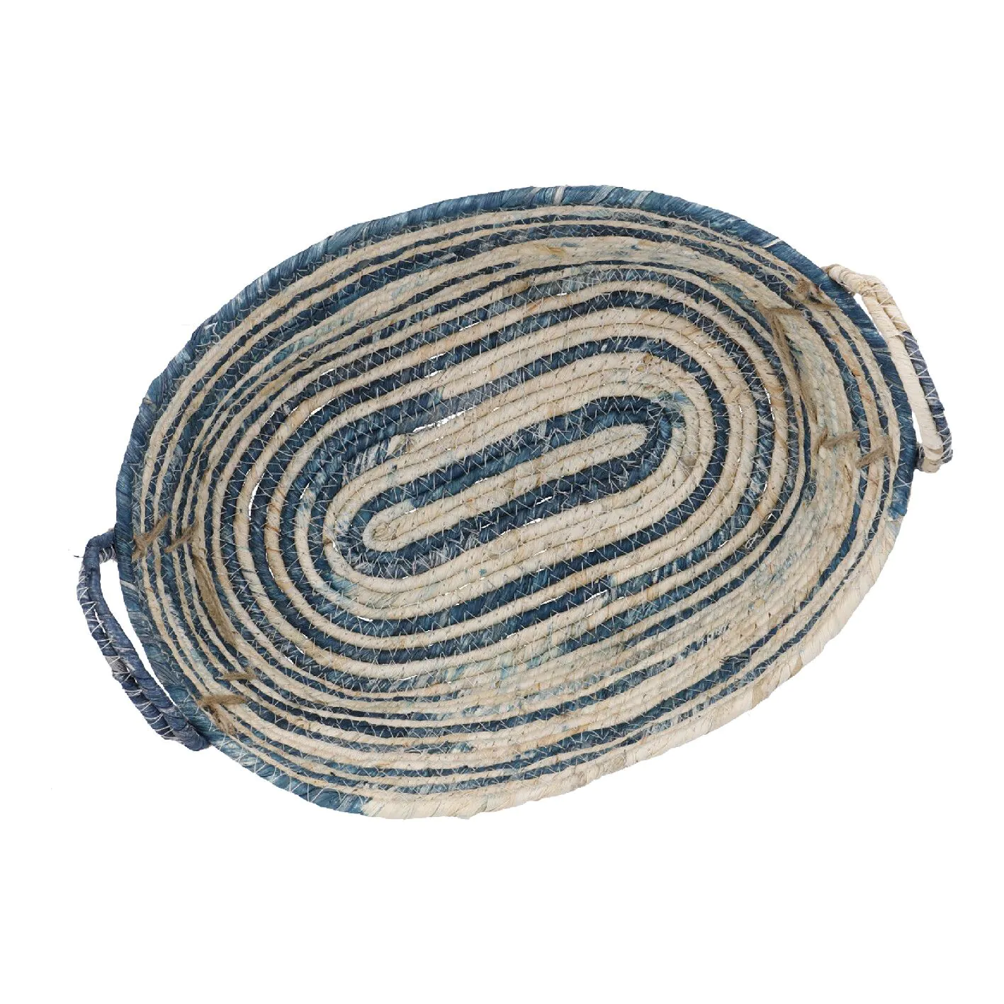 Korb Streifen, oval, blau/natur, 38 cm