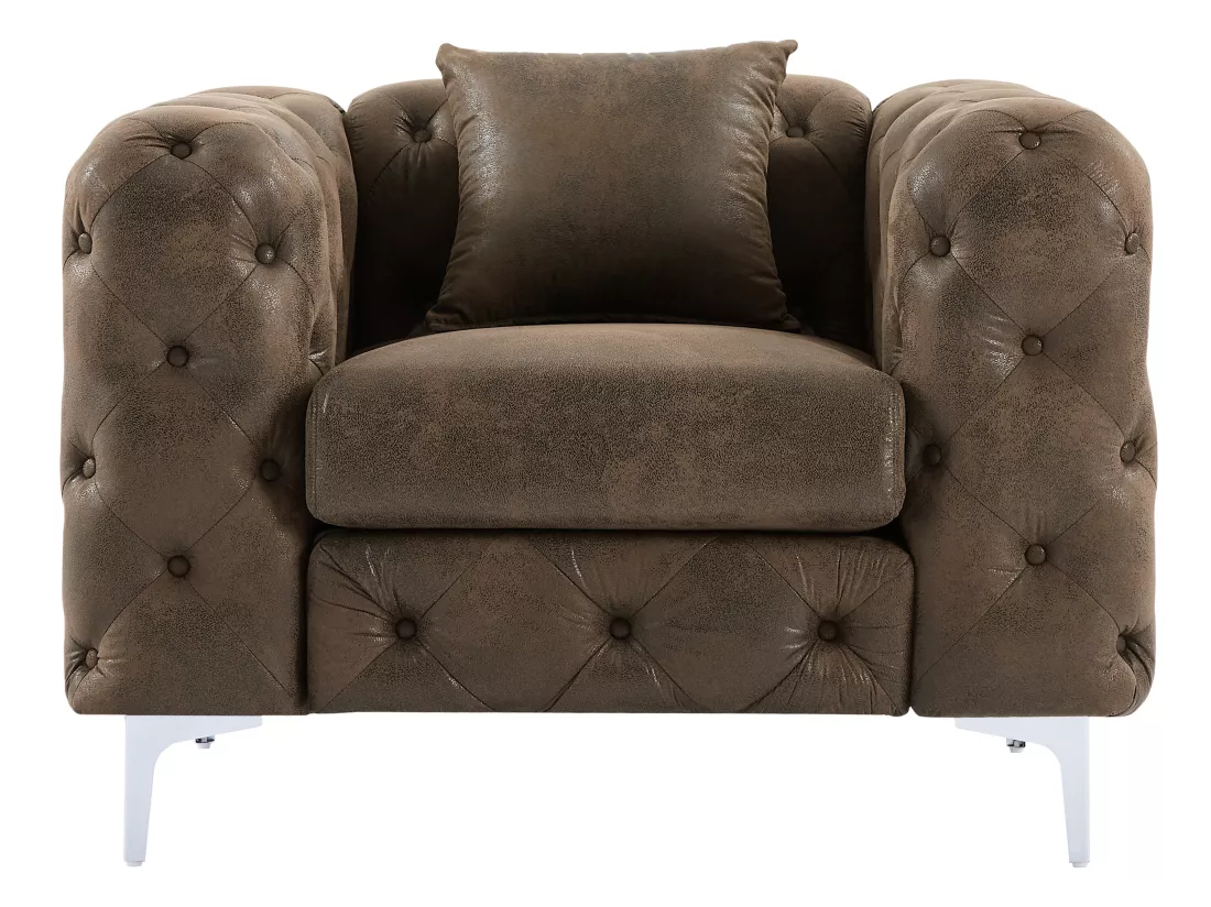 Fauteuil chesterfield en microfibre aspect cuir vieilli EDWINA