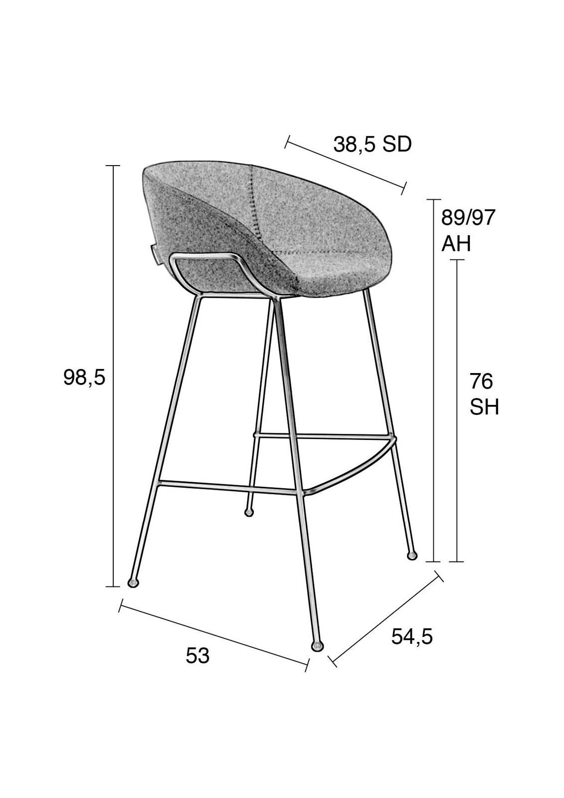 zuiver Barhocker FESTON FAB Höhe 98,5 cm grau