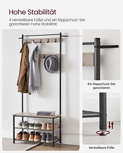 3-i-1 klesstativ med skobenk og 9 kroker, enkel montering