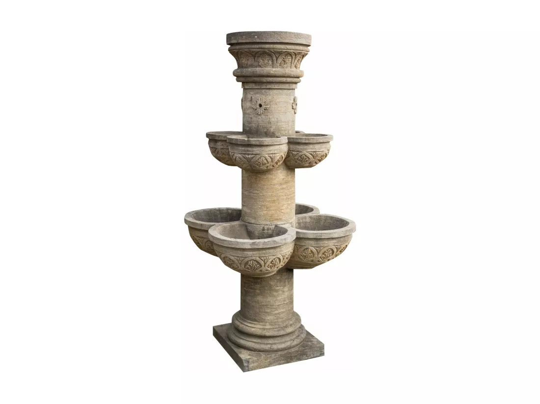 BISCOTTINI Fontaine - Mur en Pierre - Décorative - Fontaine de Jardin - Extérieur - Fontaine Murale - Décoration Murale - Décoration de Jardin - 90x90x160cm - 8 Bassins