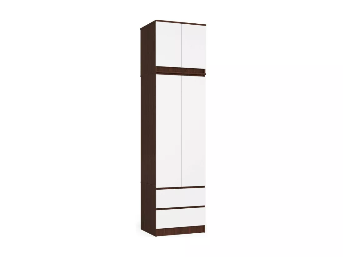 Armoire avec surmeuble AKORD S60 Wengé 60 cm 2 portes 2 tiroirs façade Blanche 3 étagères 60x51x234 cm