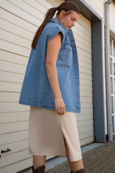 Jeansweste, oversized, Hemdkragen, Taschen
