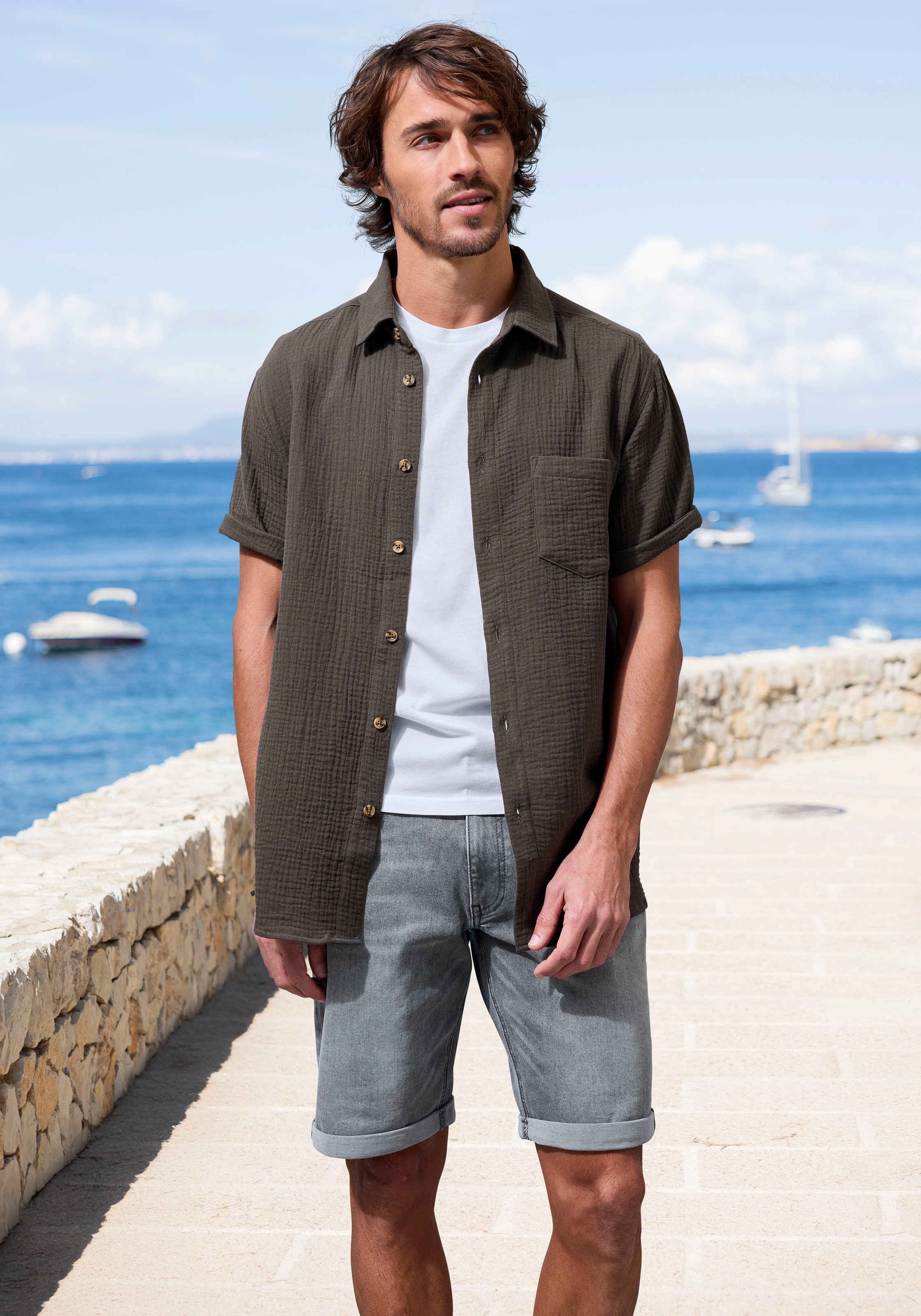 Beachtime Kurzarmhemd »Regular fit«, Kurzarm, Freizeithemd aus Musselin-Ware