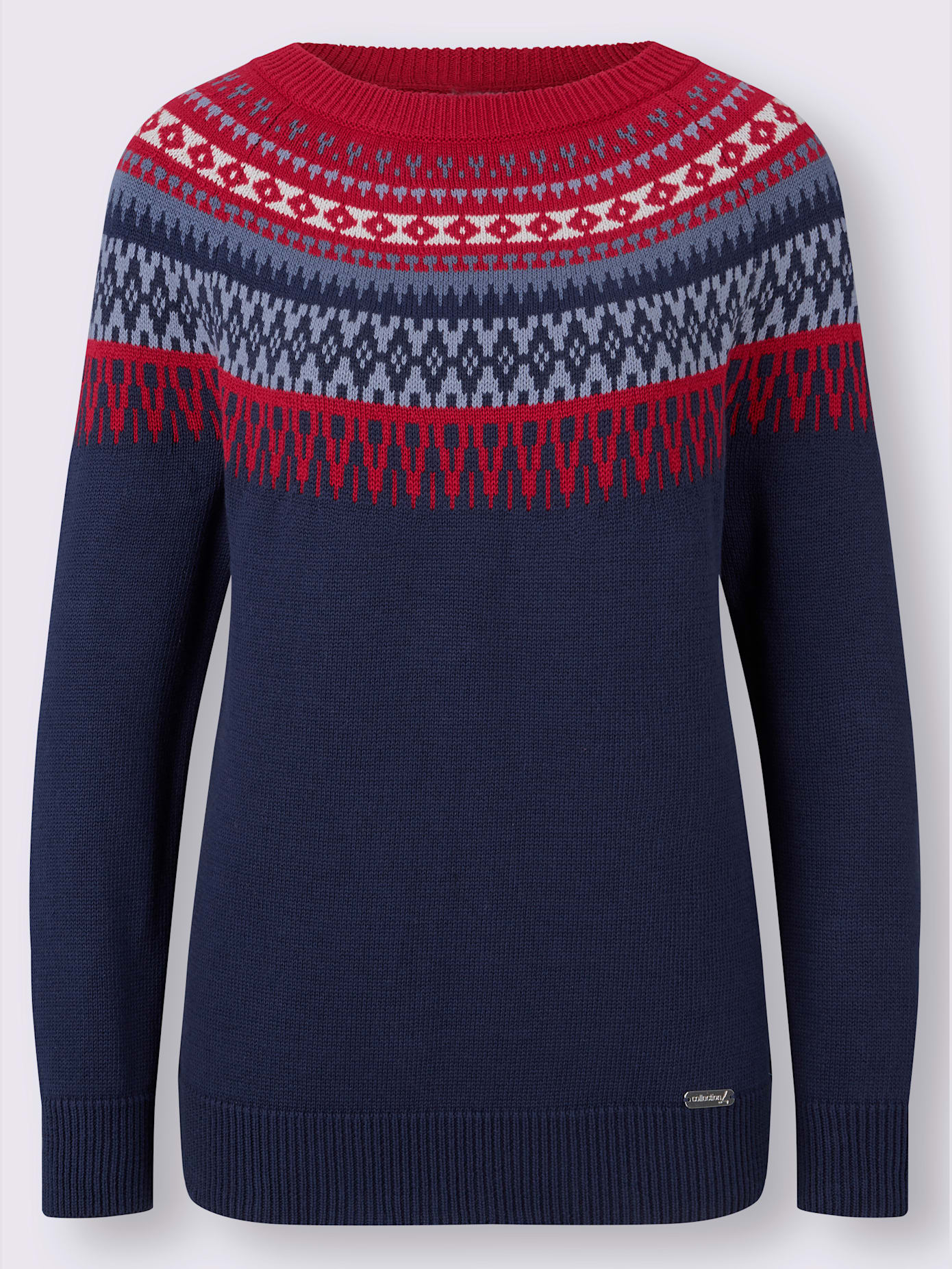Pull en pur coton motif norvégien en jacquard col rond