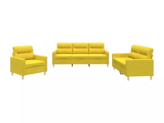 Ensemble de canapés 3 pcs avec coussins Jaune clair Tissu