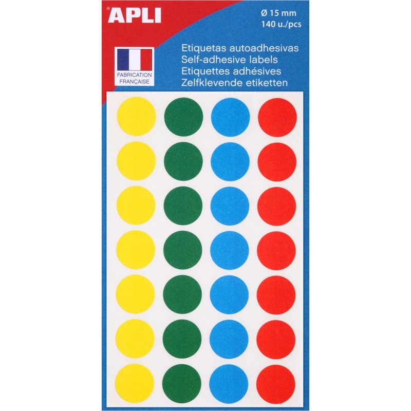 Pastille adhésive Ø 15 mm Agipa 100625 couleurs assorties - Boîte de 140