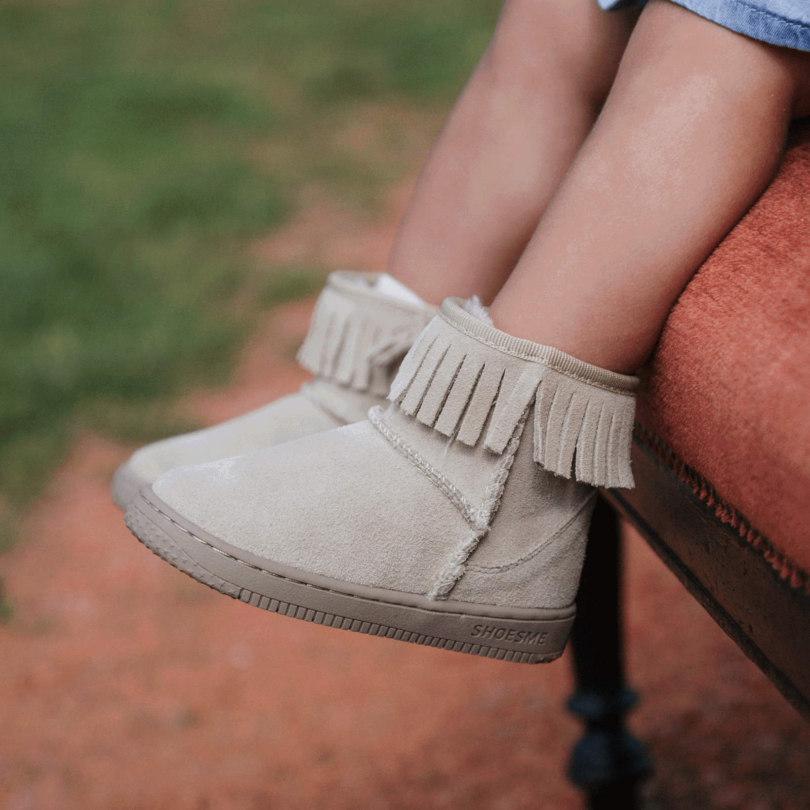 Shoesme beige bootie met fluffy voering Suède | Meisjes schoenen