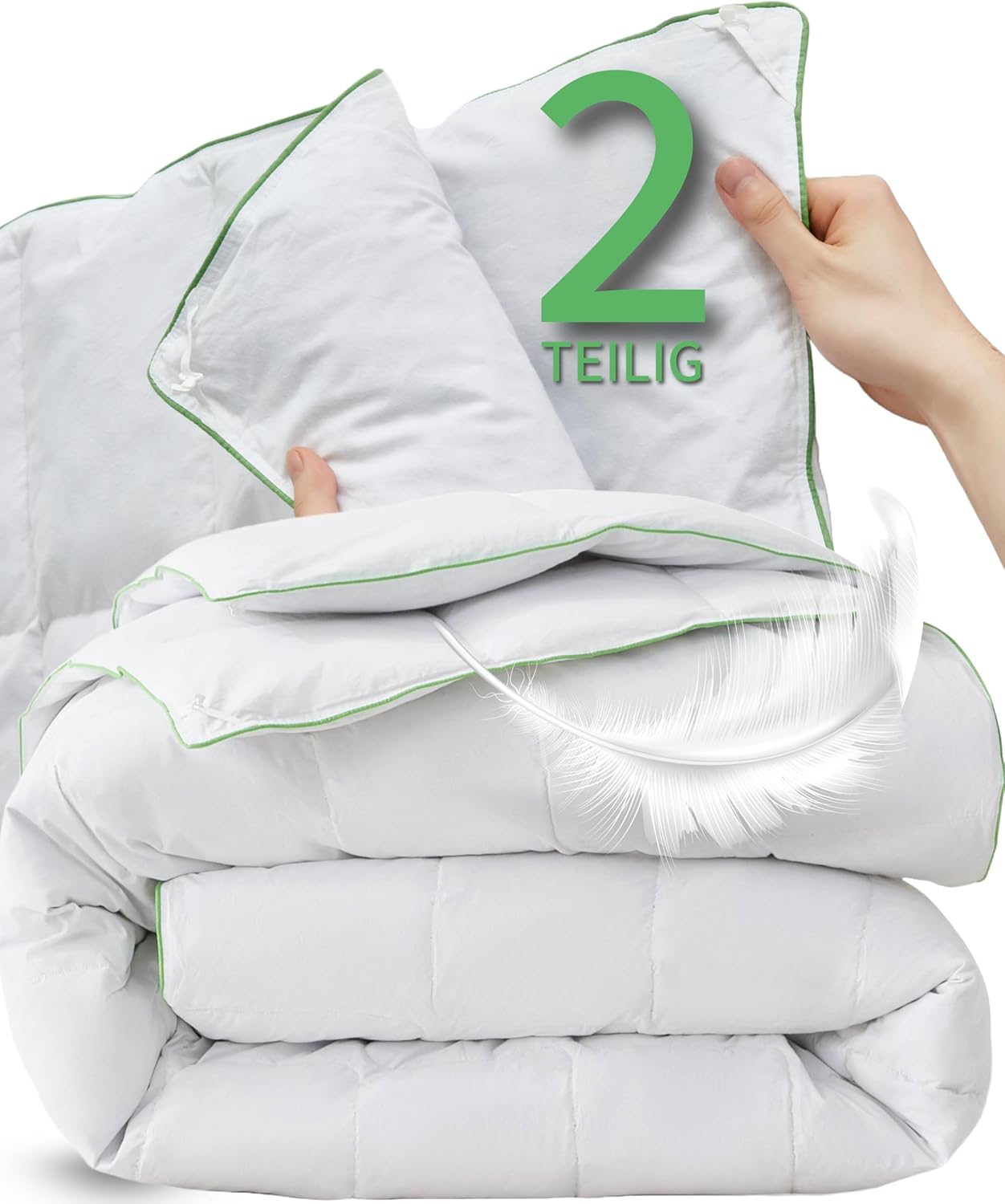Welldora Komfort Bettdecke 155x220 zweiteilig | 100% weiche Federn & Daunen | Fachärztlich geprüft, Oeko-Tex, Allergiker | Zert. für Tierwohl | 2 Decken Vierjahreszeiten Daunendecke Sommer & Winter