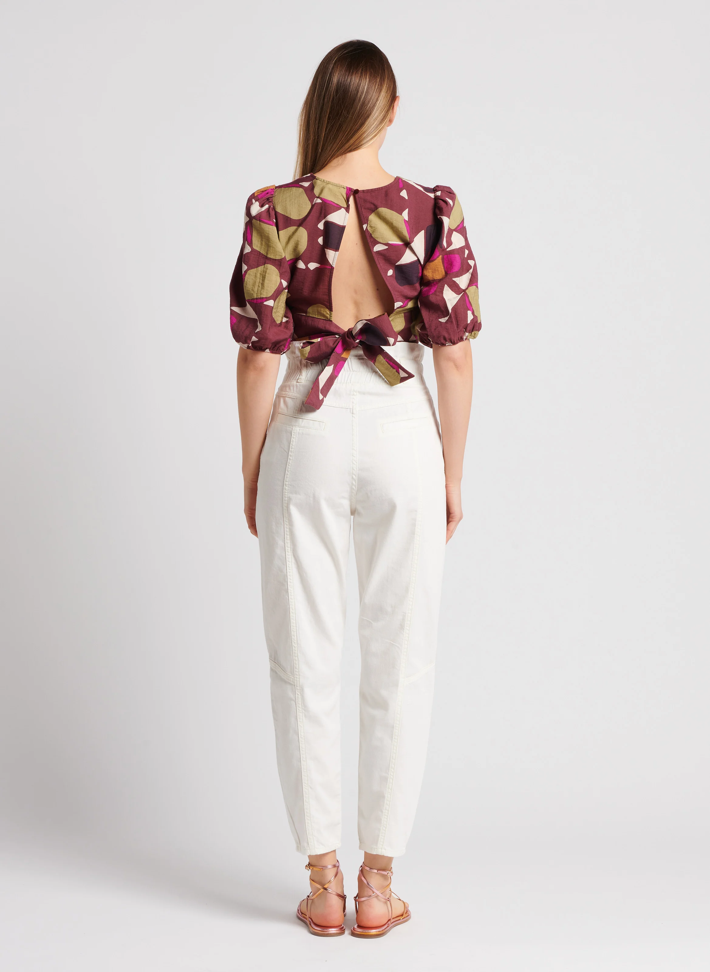 OMNY - Pantalon carotte taille haute en coton | Blanc