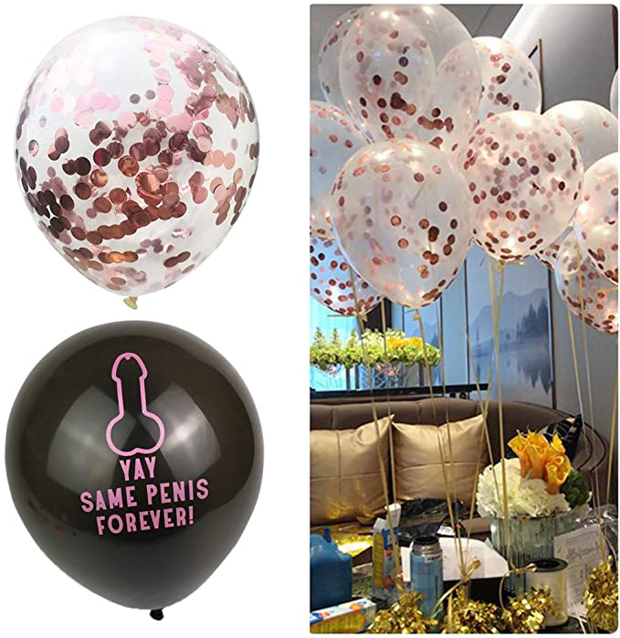 (10er Set) Bachelorette Party Ballons Funny Junggesellinnenabschied Luftballons mit Konfetti - Schwarz / Gold
