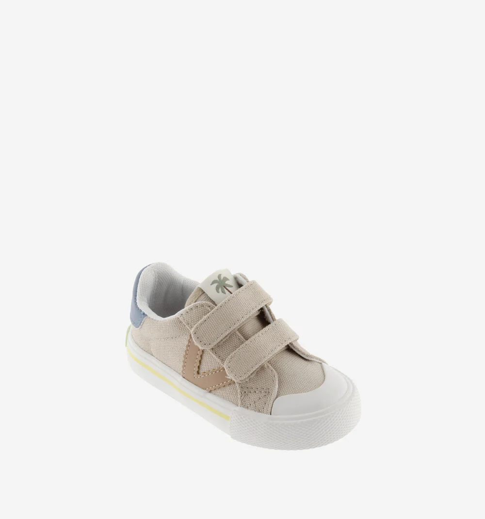 TRIBU TOILE CUIR Baskets sport en toile couleur pour enfant BEIGE