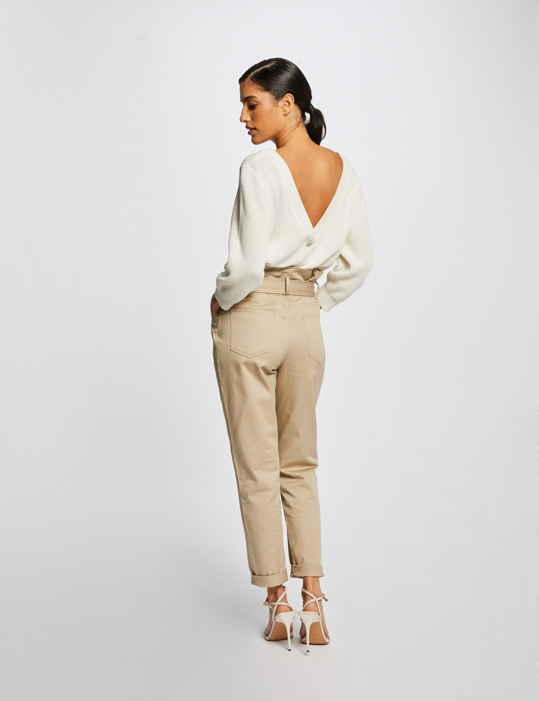 Pantalon carotte ceinturée beige femme - beige