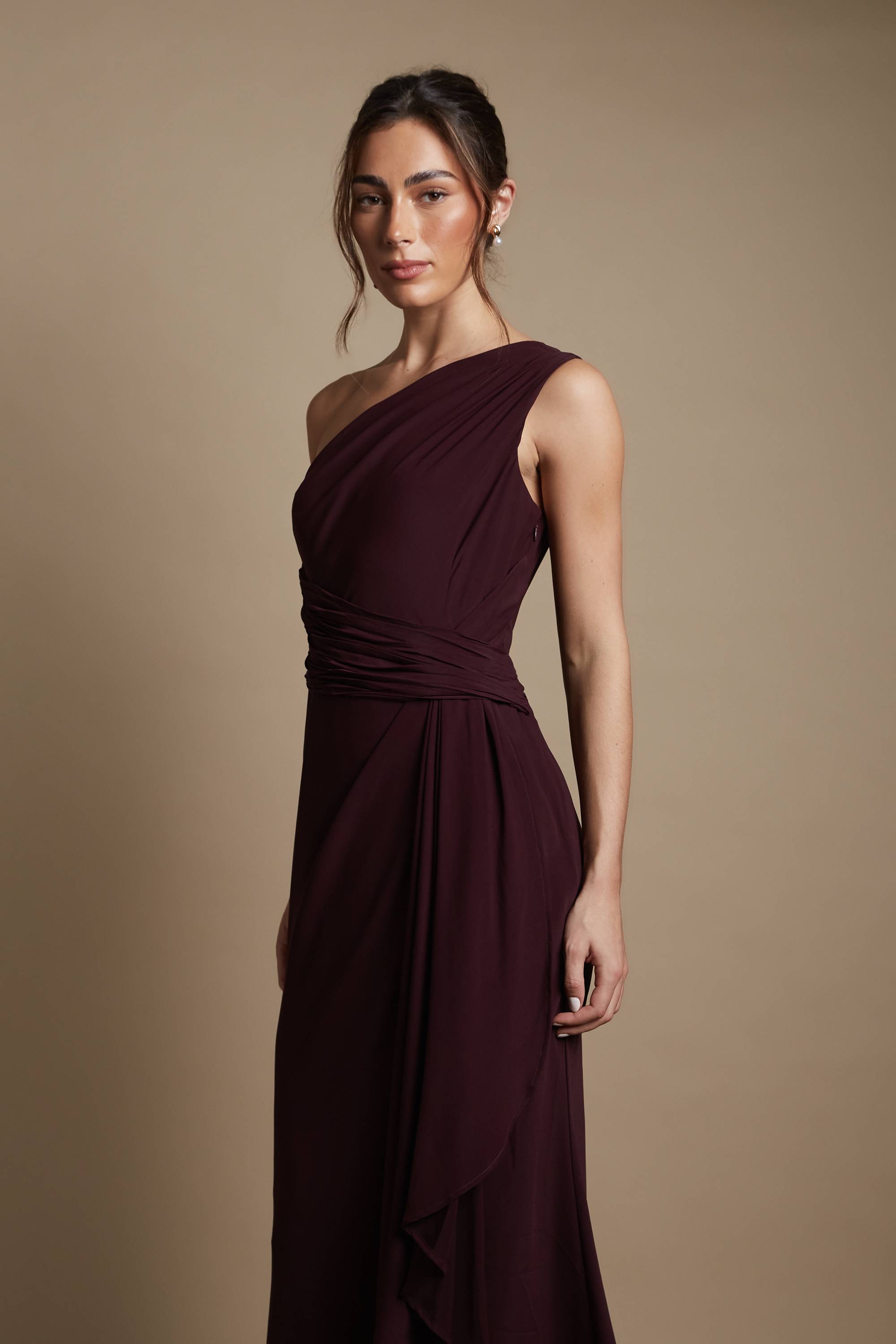 Coast Robe de Demoiselle d'Honneur Longue à Une Épaule avec Ceinture