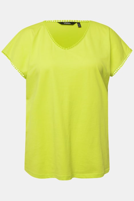 T-Shirt, Zierborten, Oversized, V-Ausschnitt, Halbarm