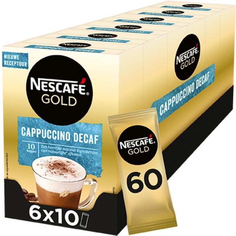 Nescafé Gold Cappuccino Decafe Ongezoet Oploskoffie - 6 Doosjes à 10 Zakjes