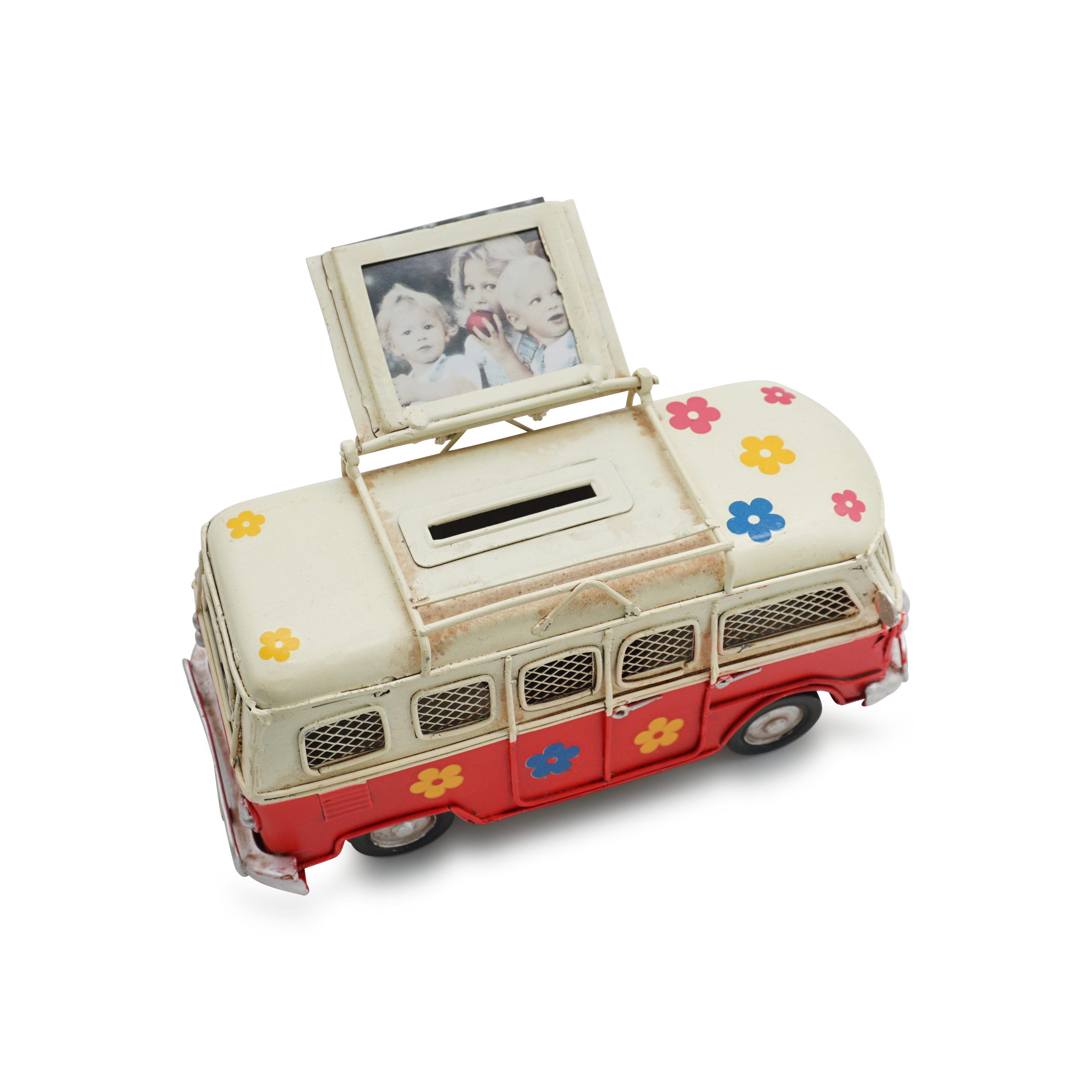 Sparkasse Hippie Bus Home Deko Geschenkidee Flower Power Spardose - Rot