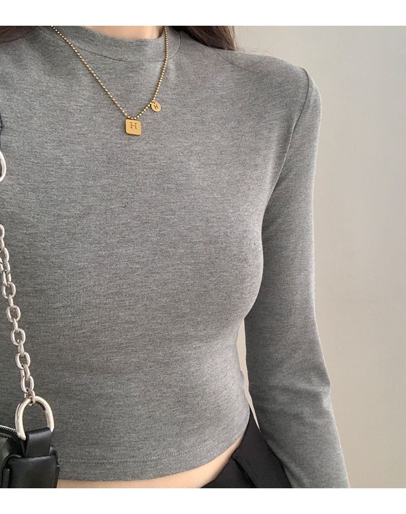 Magimomo - T-shirt met lange mouwen en mockneck, effen en slim fit (verschillende designs)