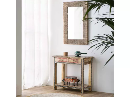 Coffret à bijoux en bois peint artisanal marron 33x20x15h