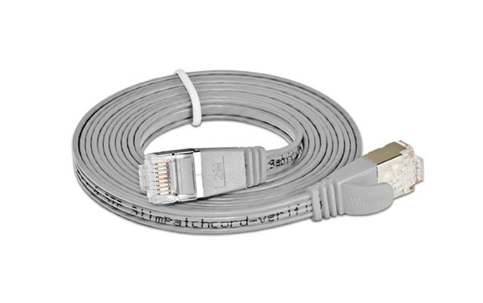 Slimpatchkabel RJ-45 - RJ-45, Cat 6, STP, 7.5 m, GrauGeschirmtes Twisted-Pair-Kabel (STP) mit Klinkenschutz