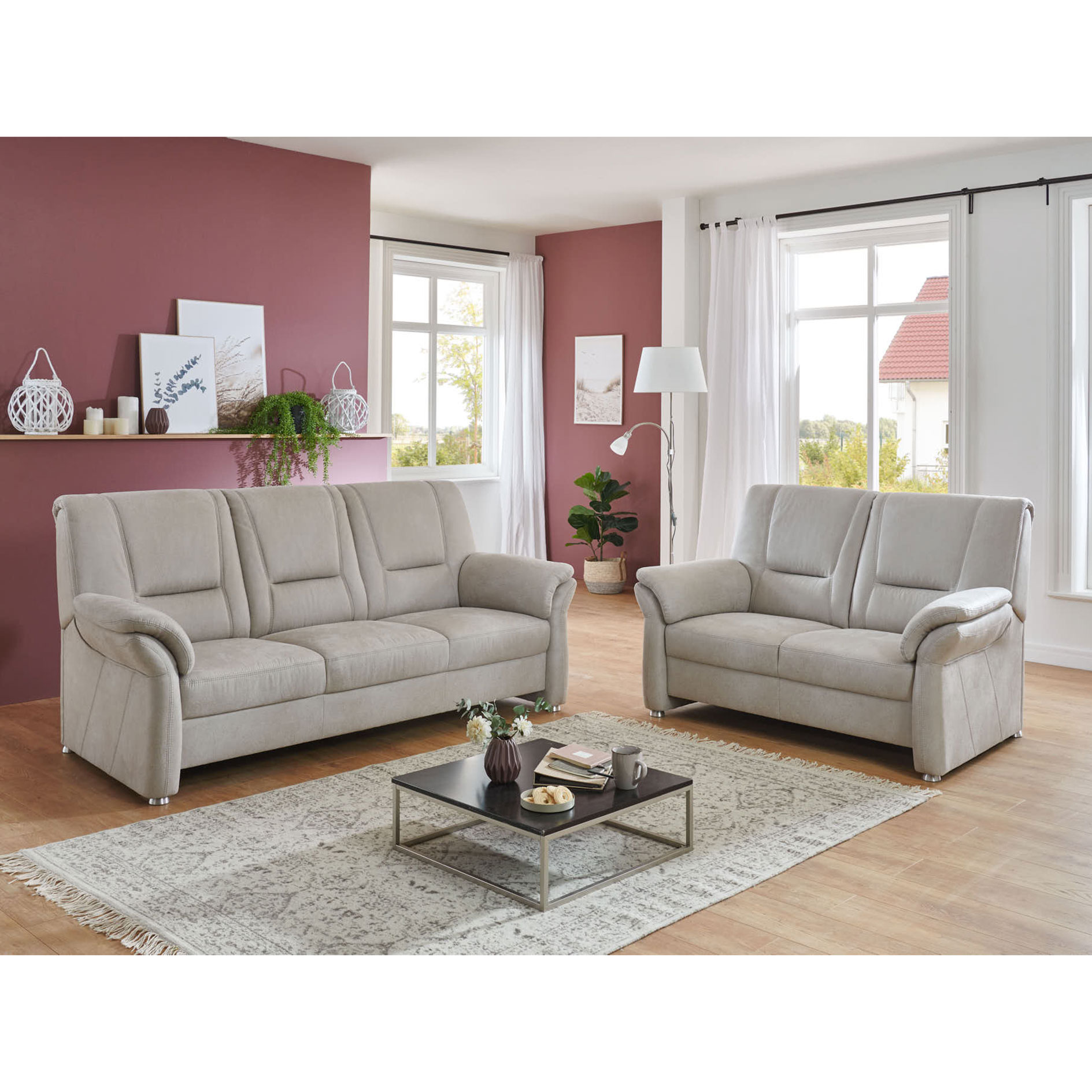 polsterpower 2-Sitzer Sofa - Saddle silber - Federkern