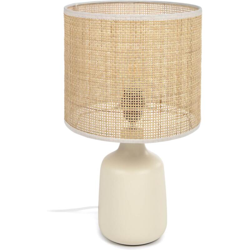 Lampe de table Erna en céramique blanche et bambou finition naturelle