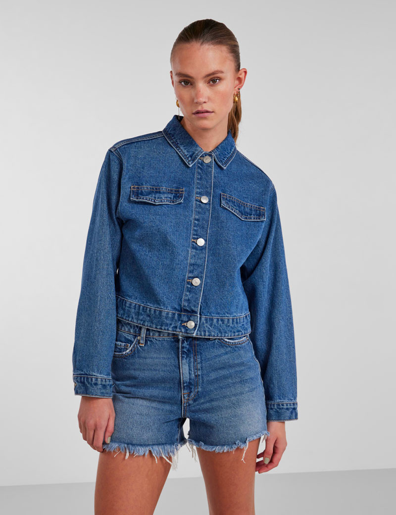 PIECES VESTE COURTE DENIM TESSIE BLEU FEMME
