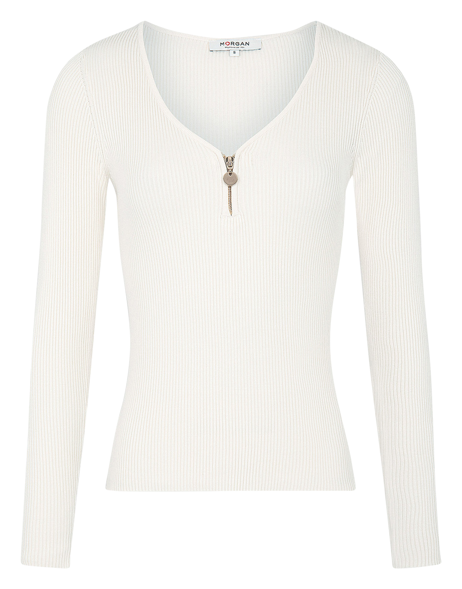 MBANZA - Pull col V en maille côtelée | Beige