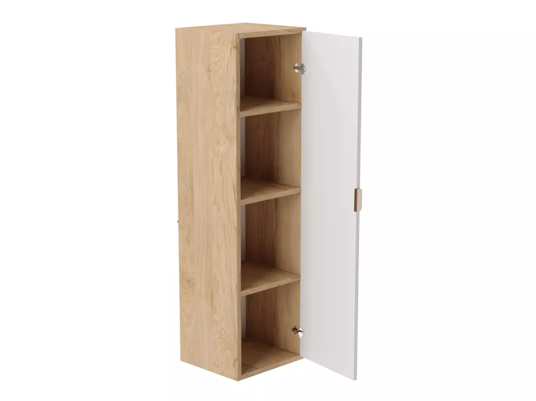 Meuble colonne suspendu de salle de bain WENA, façades cannelées, Willy, 120x33x33 cm, Blanc/Noyer