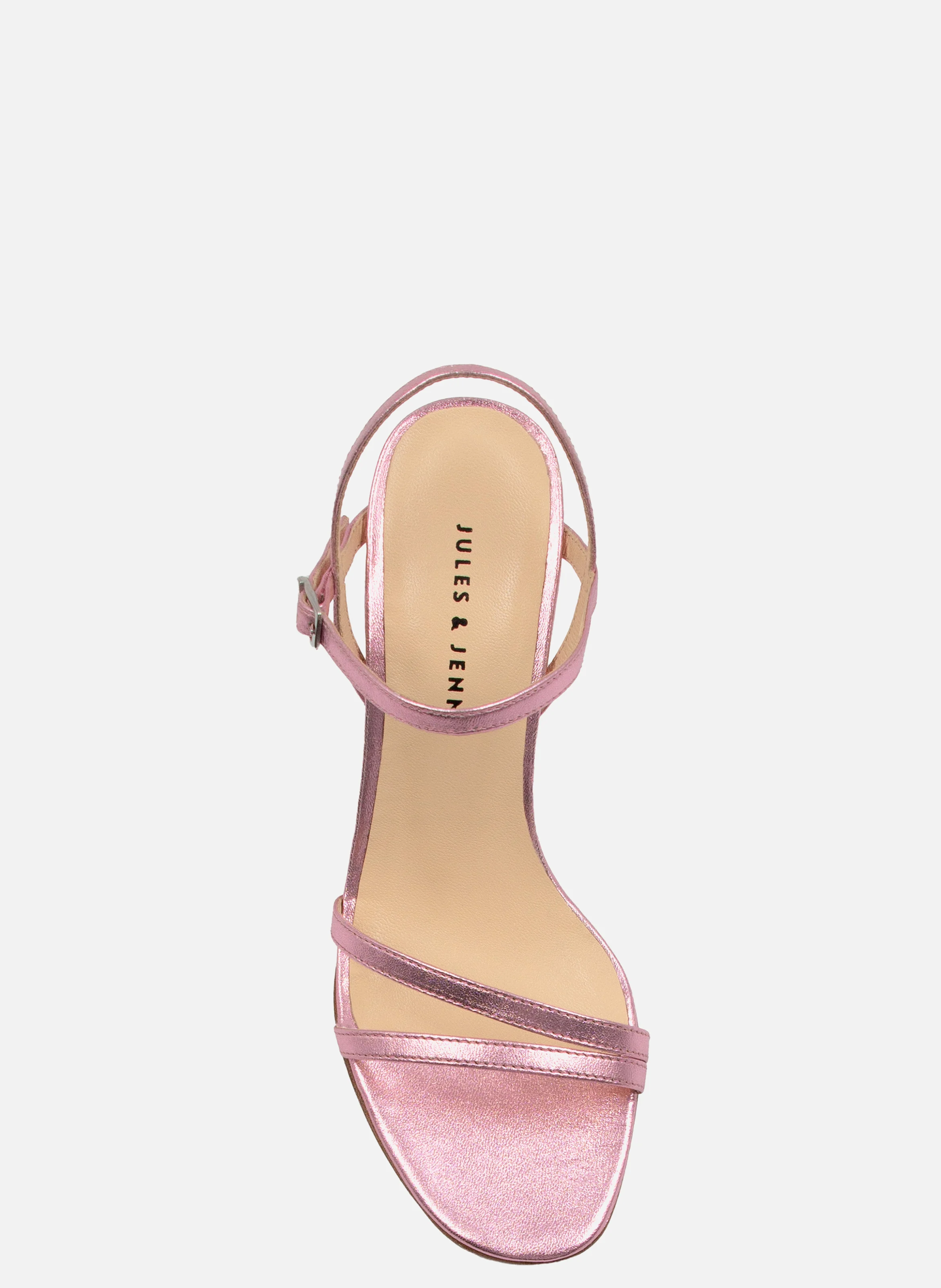 Sandales talon épurées cuir métallisé | Rose