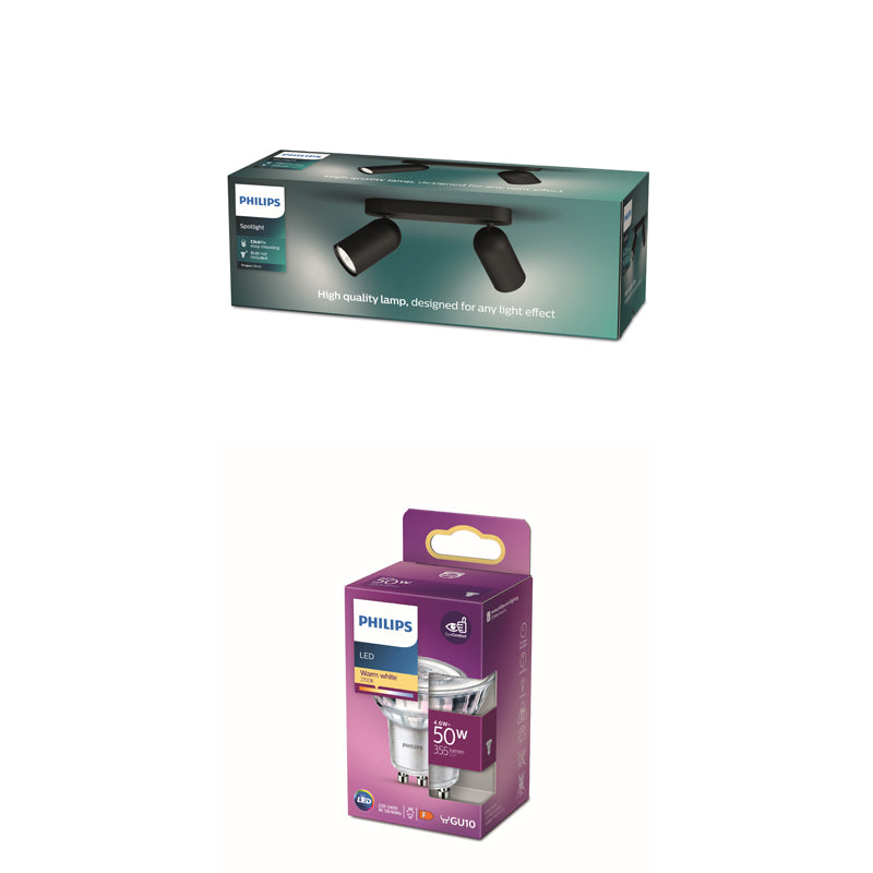 Philips Pongee Opbouwspot - Incl. Philips LED Lamp - 2 Spots