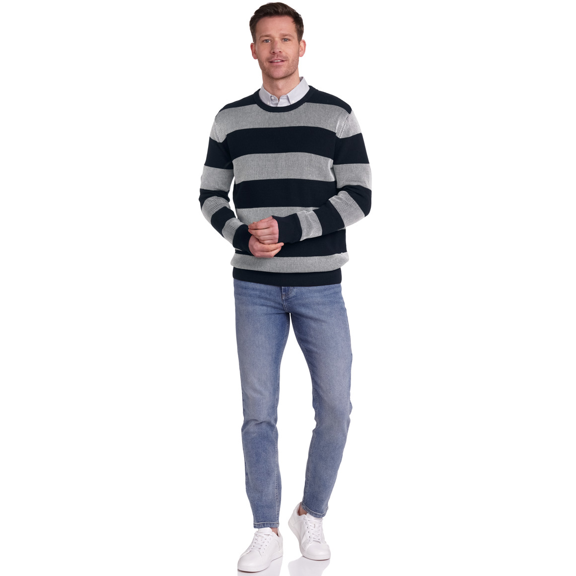 VanVaan Herren Pullover mit Blockstreifen dunkelblau / weiss