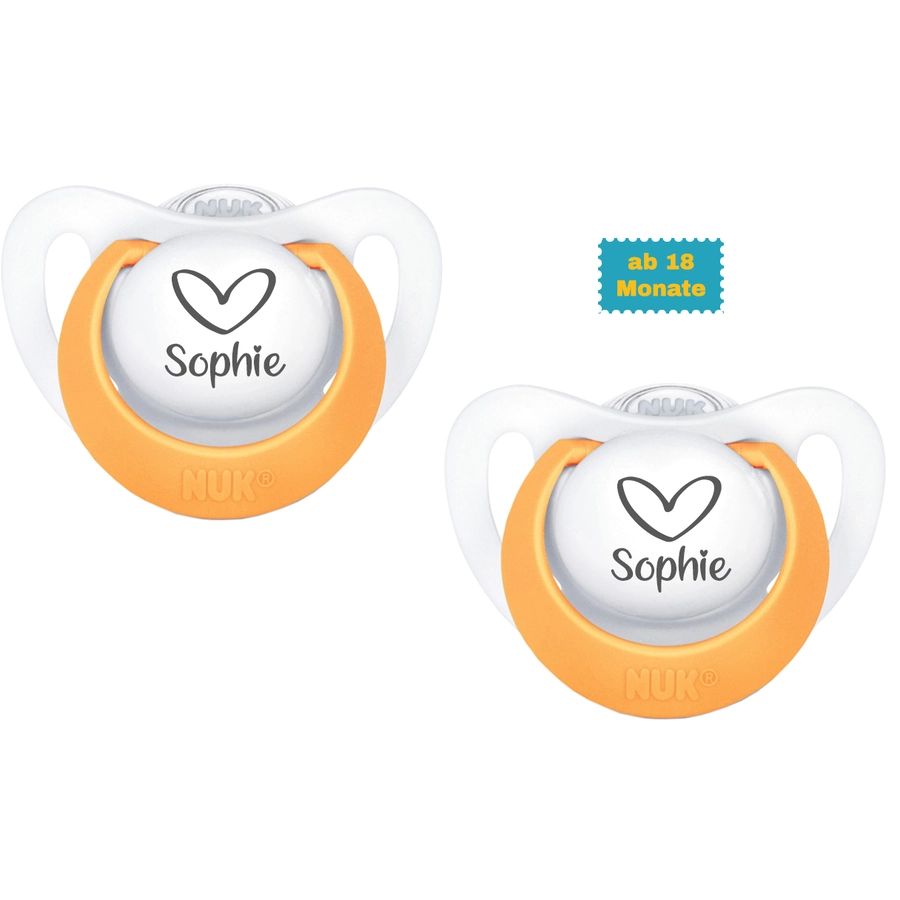 Schnullireich Schnuller mit Namen  Namensschnuller NUK Genius Herz – 2er Set (Mädchen) Weiß