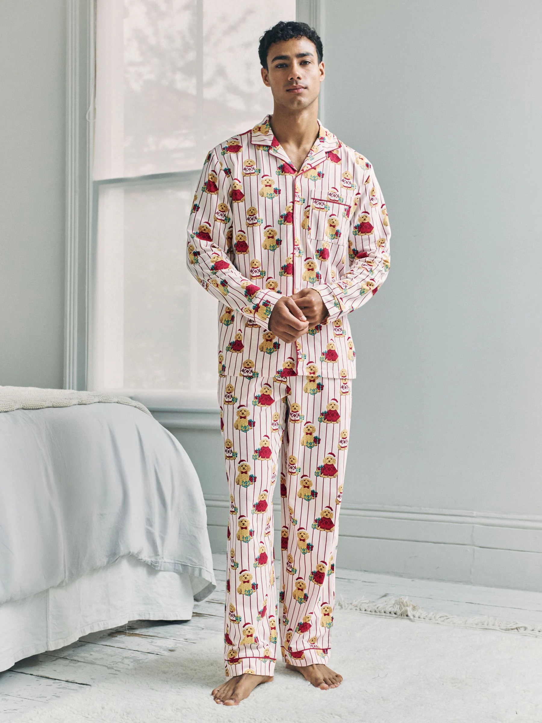 Chelsea Peers Cotton Chip the Christmas Cockapoo Dog Print Long Pyjamas Set