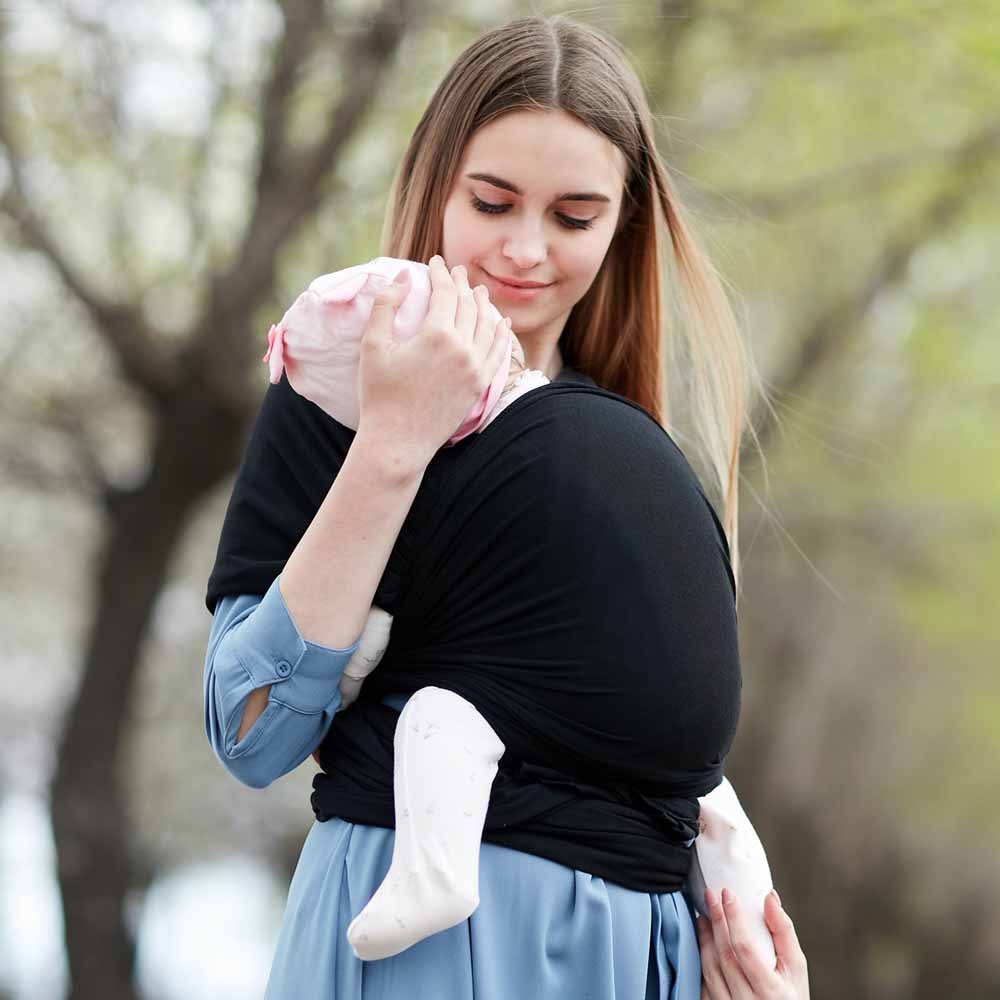 Baumwoll Baby Tragetuch Elastisches Stilltuch für Unterwegs - Schwarz