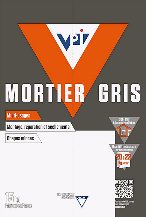Mortier à maçonner VPI gris 15kg prêt à l'emploi