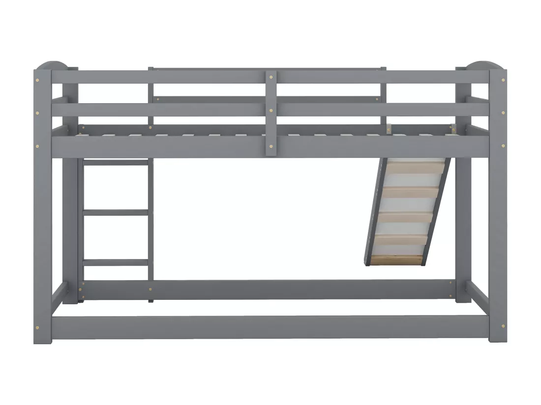 Lits Superposés Enfant - Lit Mezzanine Avec Toboggan - Cadre En Pin Massif - 90X200cm - Blanc