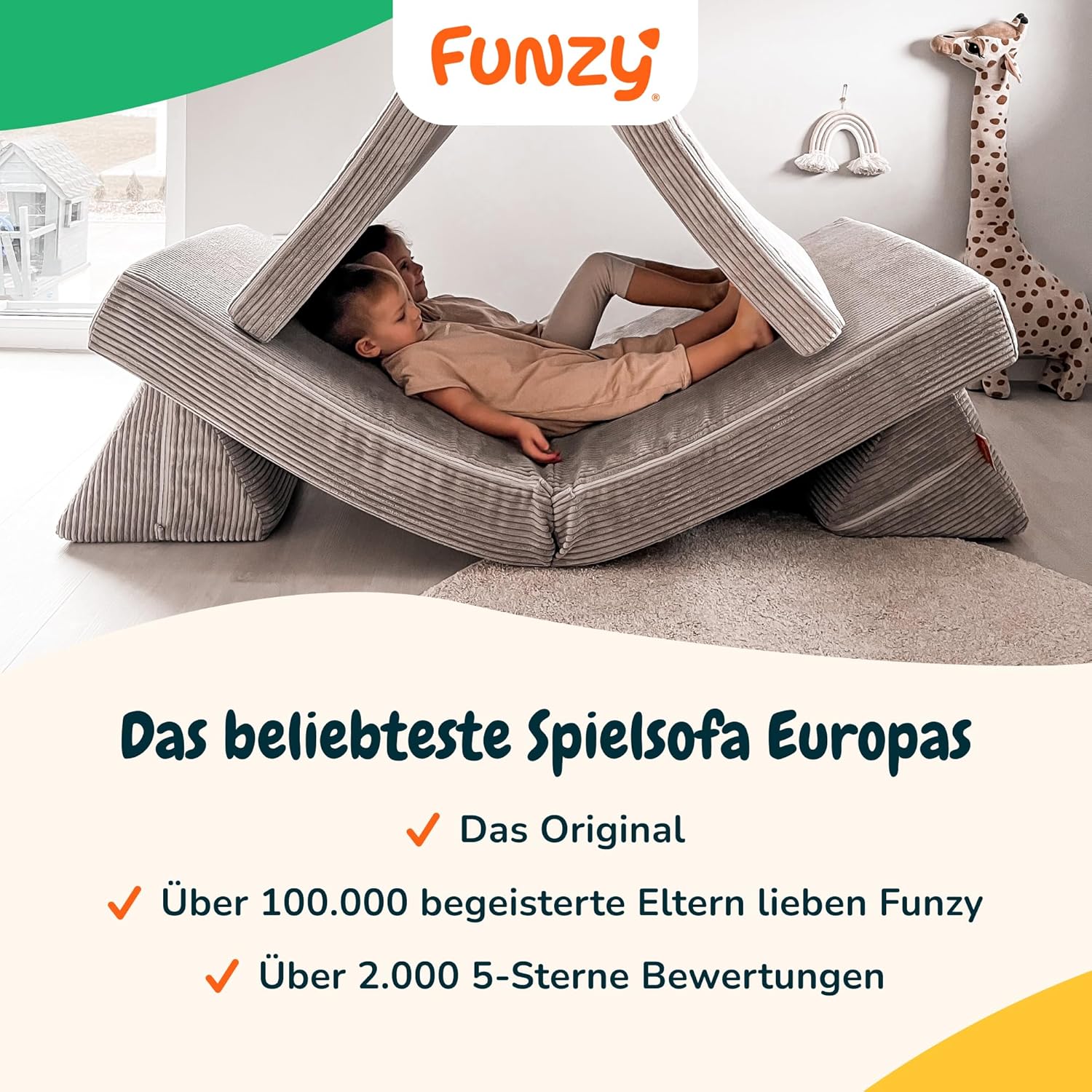 Funzy Spielsofa für Kinder - Das Original für kreatives Spielen, Modulare Spielcouch, Waschbarer Bezug, Robust und Langlebig, TÜV und Oeko-TEX 100 Zertifiziert mit 3 Jahren Garantie, Cord Koala Grau