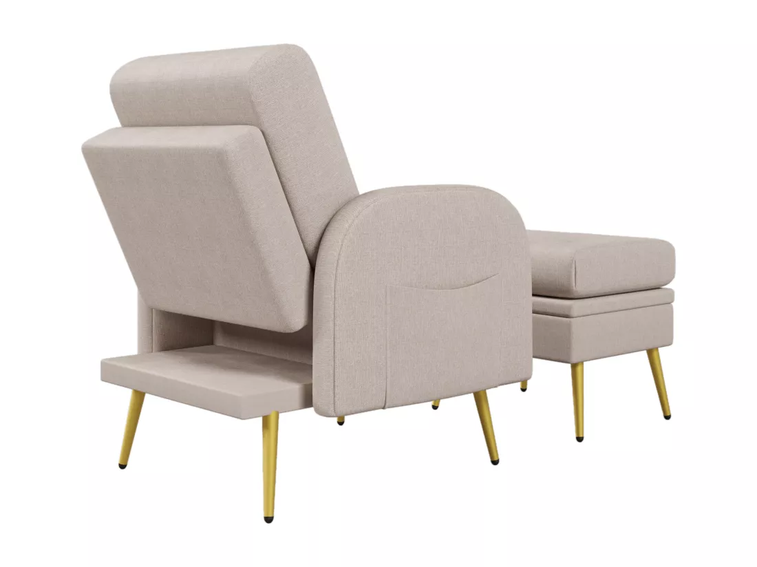 Fauteuil avec repose-pieds - dossier réglable - Beige