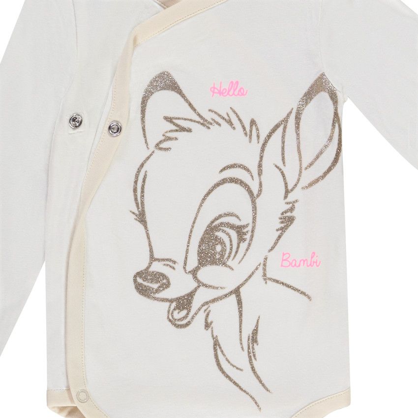 Lot de 3 bodies manches longues en jersey print Bambi Disney pour bébé garçon - Ecru