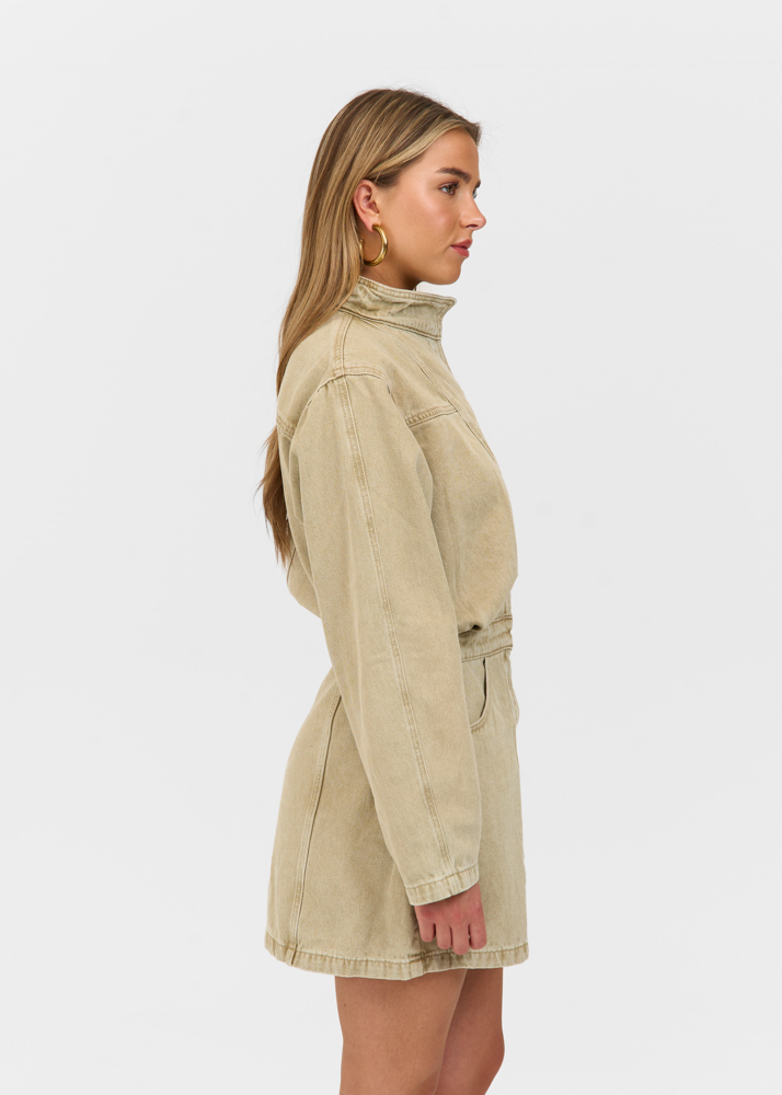 Iconic denim dress sage groen
