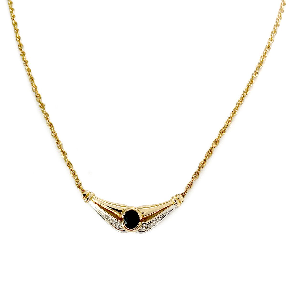 Collier d'occasion 2 ors 750 saphir diamants maille corde 40 cm