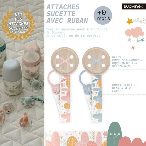 Attache sucette ruban - Rose - SUAVINEX