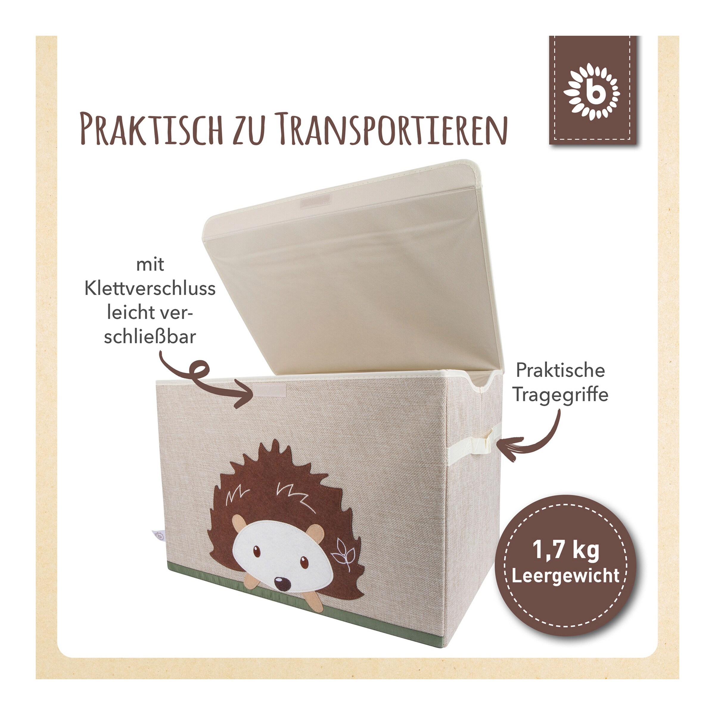 Bieco Aufbewahrungskiste 36x51x36 cm Igel / beige / braun