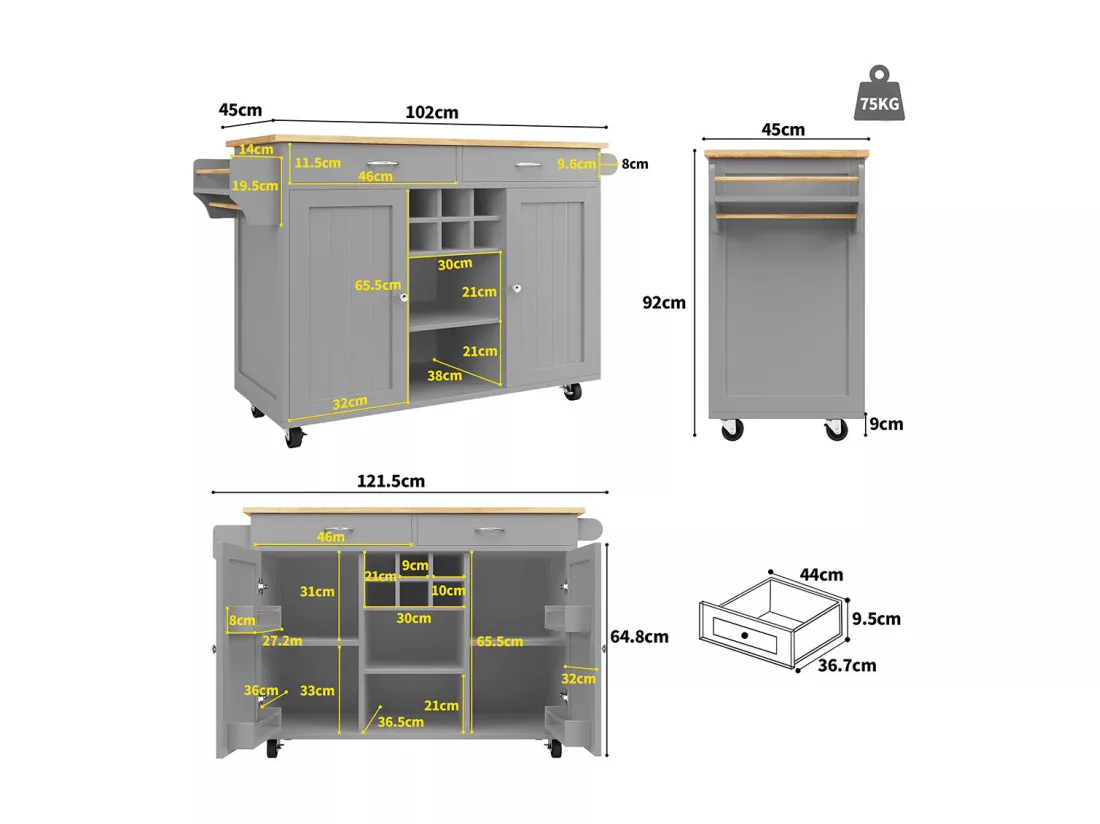 Desserte de cuisine moderne avec espace de rangement et veinure de bois couleur gris anthracite
