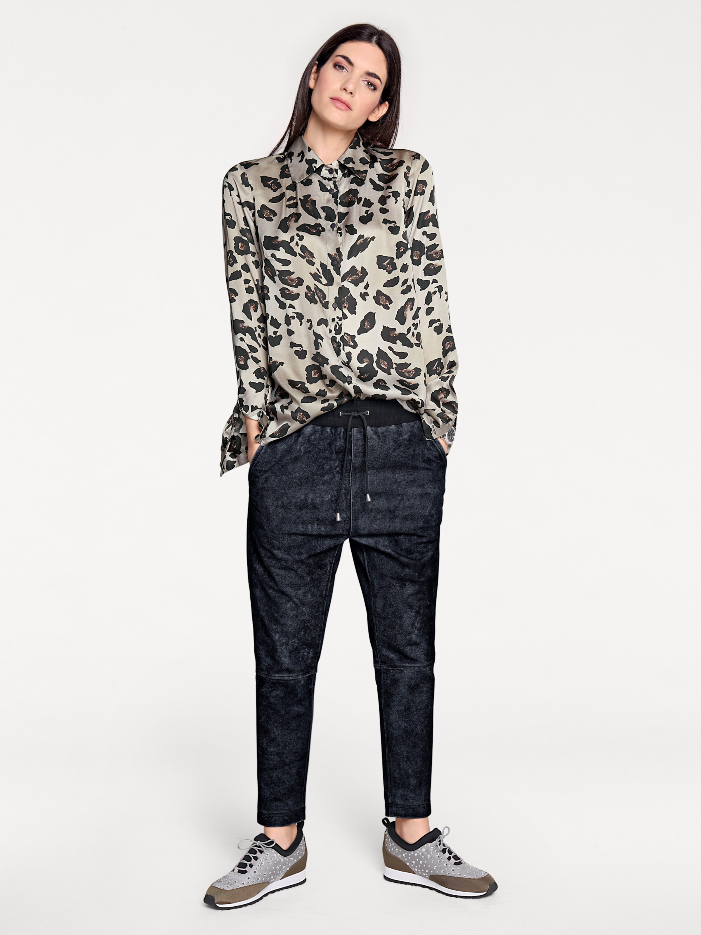 heine Leder-Jogpants in marine