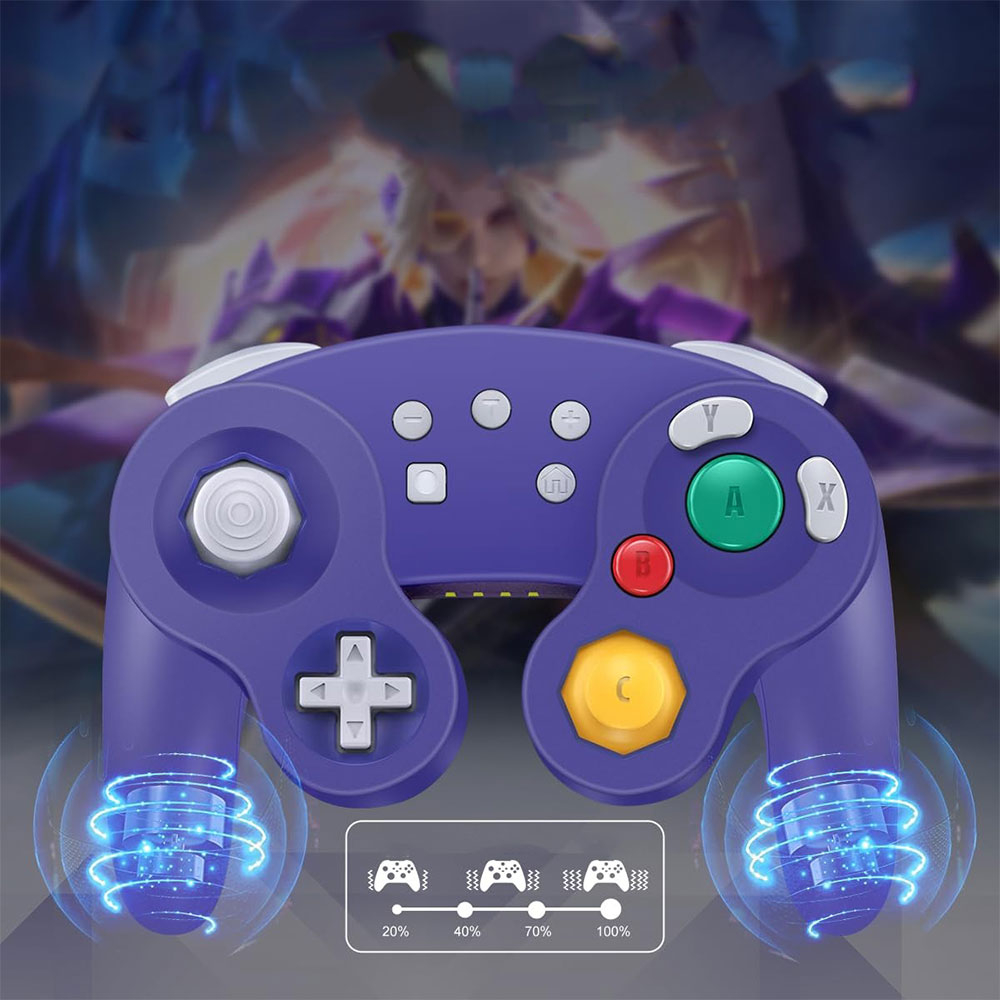 Wireless Shock Game Controller in Retro Gamecube Design kompatibel mit Nintendo Switch / Switch 2 / Lite / OLED - Violett